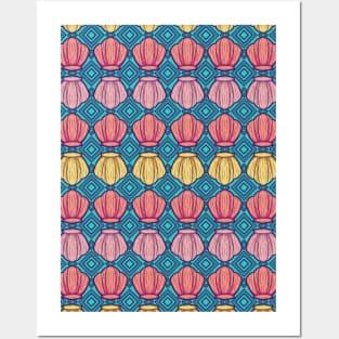 Beautiful Line Art Seashells Seamless Surface Pattern Design Posters and Art